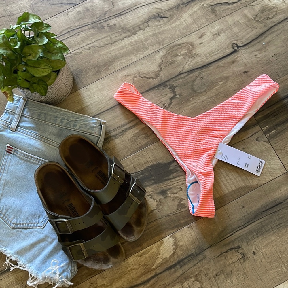 Urban Outfitters Orange White Thong Cheeky Striped Bikini Bottom Womens Large